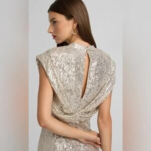 St. John Collection Sequin Embroidered Drape Back Gown In Gold Sz 10 NWOT